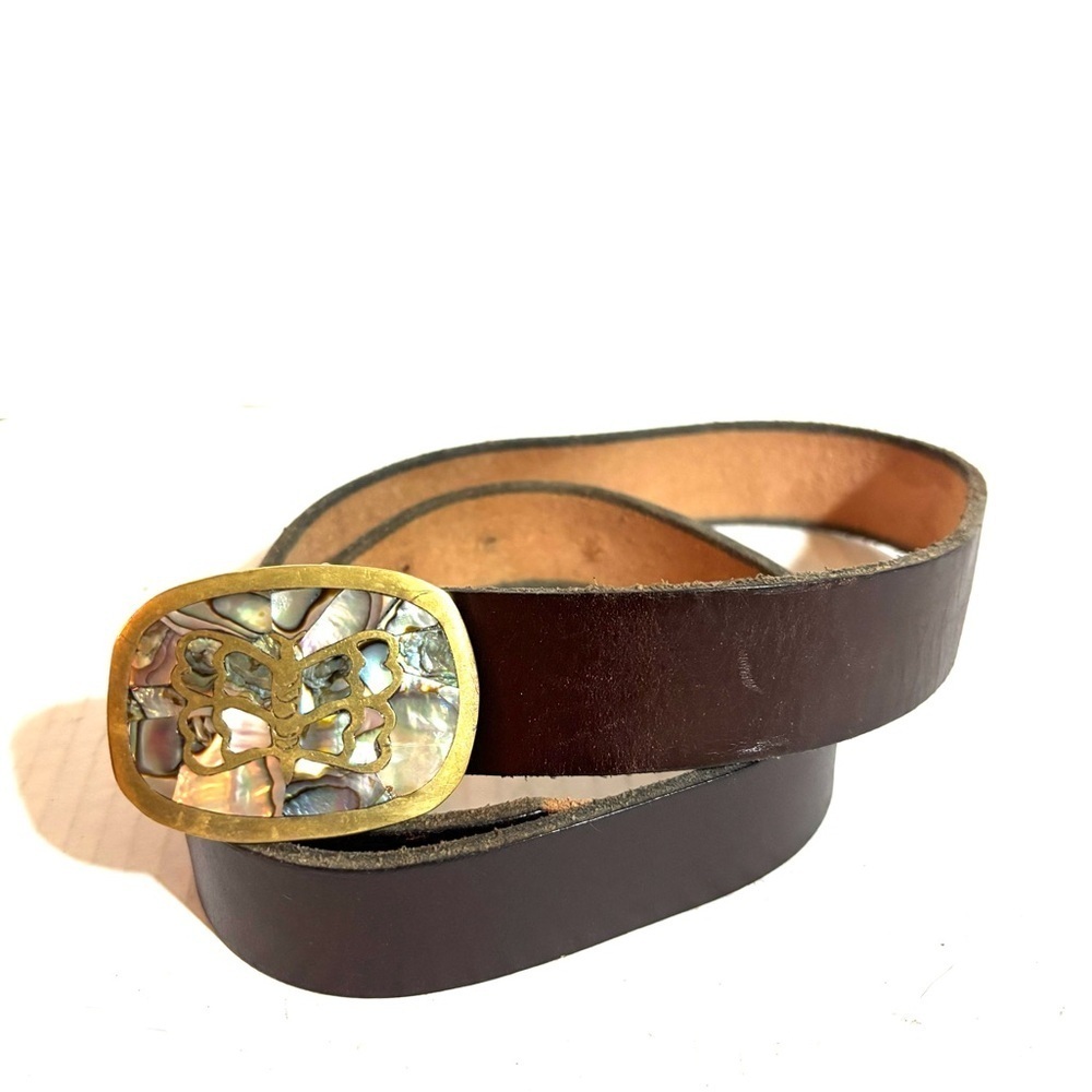 Vintage distressed Brown Leather Belt with Gold Buckle